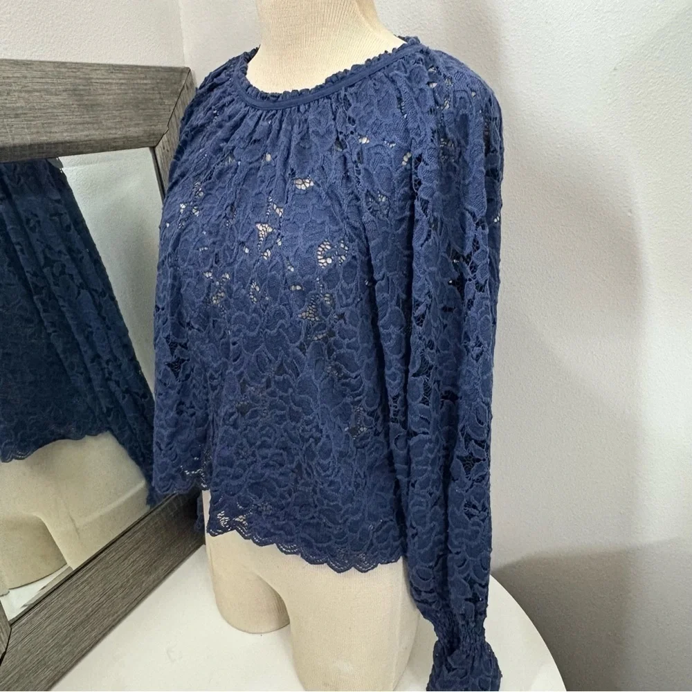 Free People Blue Ruffled Olivia lace Blouse